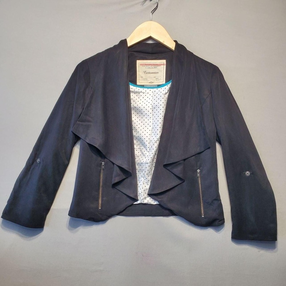 Cartonnier Anthropologie Travelogue Draped Blazer Jacket Womens XS Black Tencel